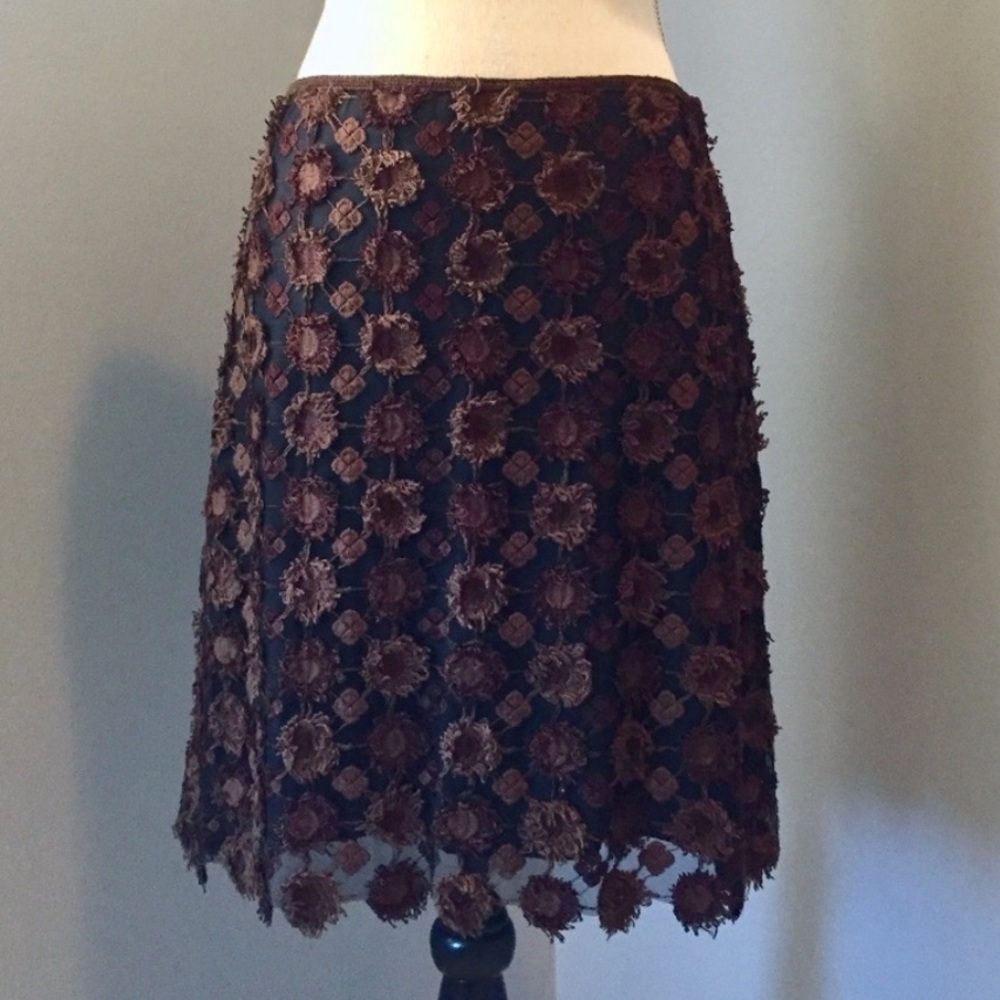 ♥️… MAX STUDIO Leon Max Blk Brown Floral Lace Skirt
